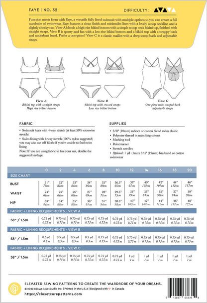 Faye Swimsuit Pattern (0 - 20) - Closet Core Patterns - Simplifi Fabric