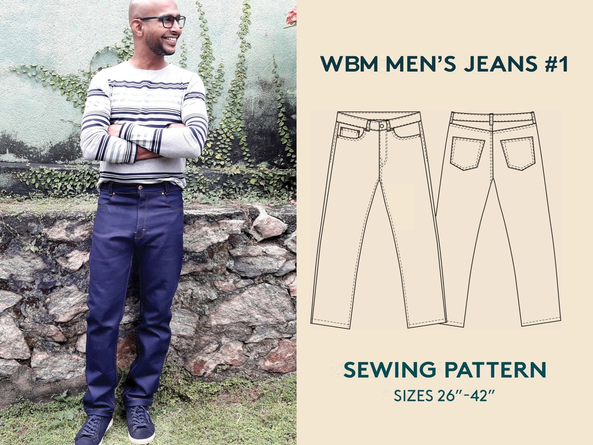 Five Pocket Jeans Mens Paper Pattern - Wardrobe by Me - Simplifi Fabric