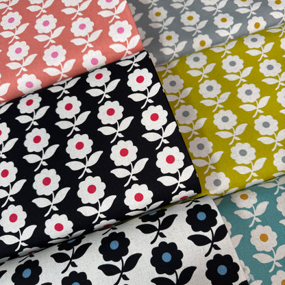 Flowers Cotton-Linen Canvas - Japanese Import - Black/Red/Natural