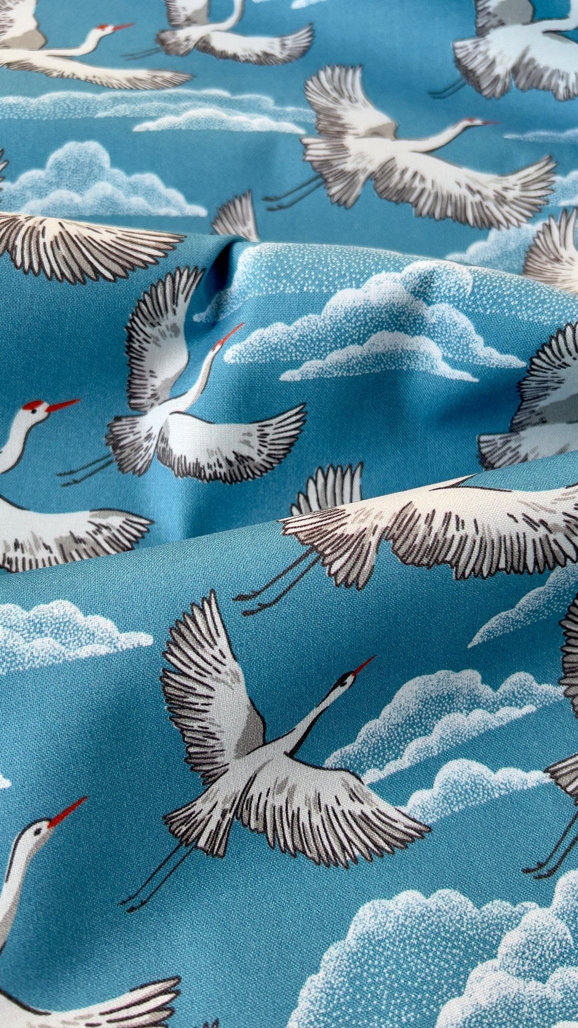 Flying Cranes - Baltic Woodland - Maria Galybina - Cloud 9 Fabrics - Poplin - Simplifi Fabric