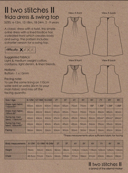 Frida Dress & Swing Top - Kids Paper Sewing Pattern - Two Stitches Patterns - Simplifi Fabric