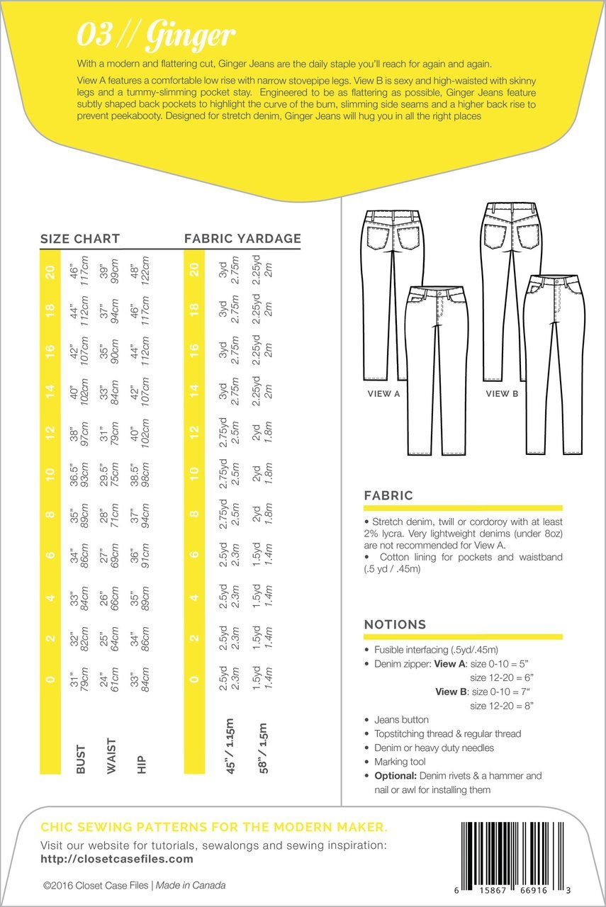 Ginger Skinny Jeans Pattern - Closet Core Patterns - Simplifi Fabric