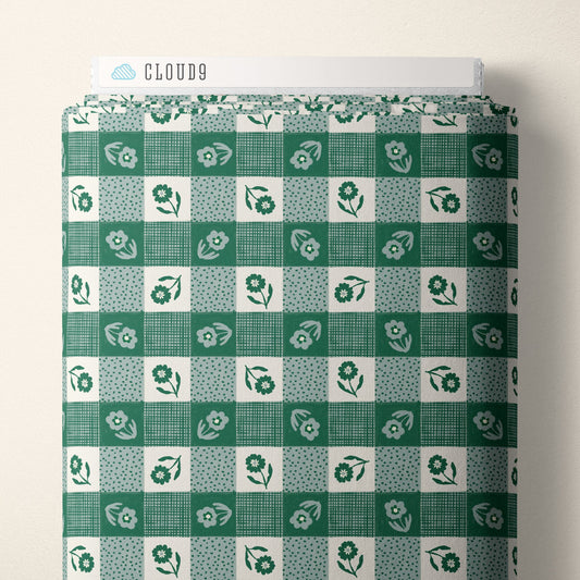 Gingham - Blue/Green - Happy Homestead - Samantha Johnson - Cloud 9 Fabrics - Poplin - Simplifi Fabric