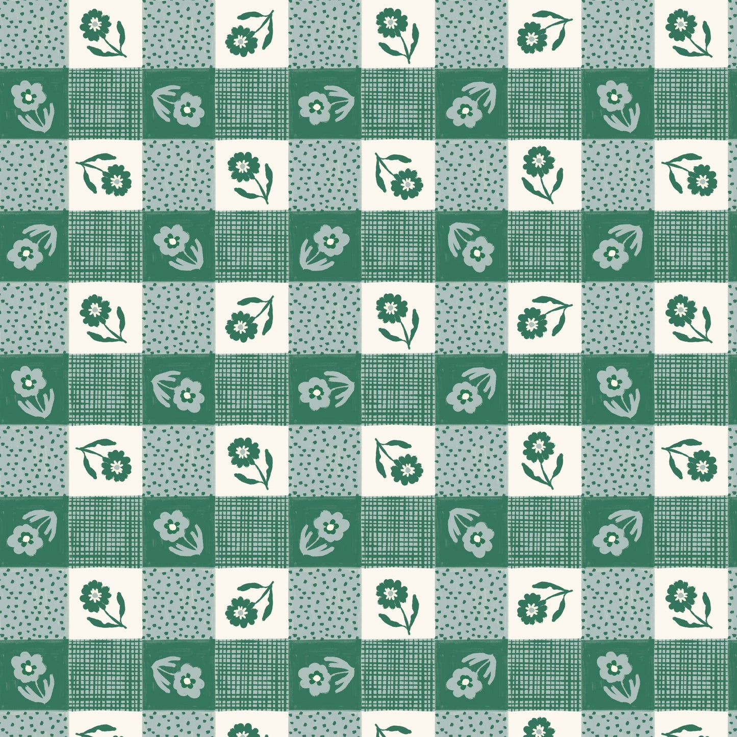 Gingham - Blue/Green - Happy Homestead - Samantha Johnson - Cloud 9 Fabrics - Poplin - Simplifi Fabric