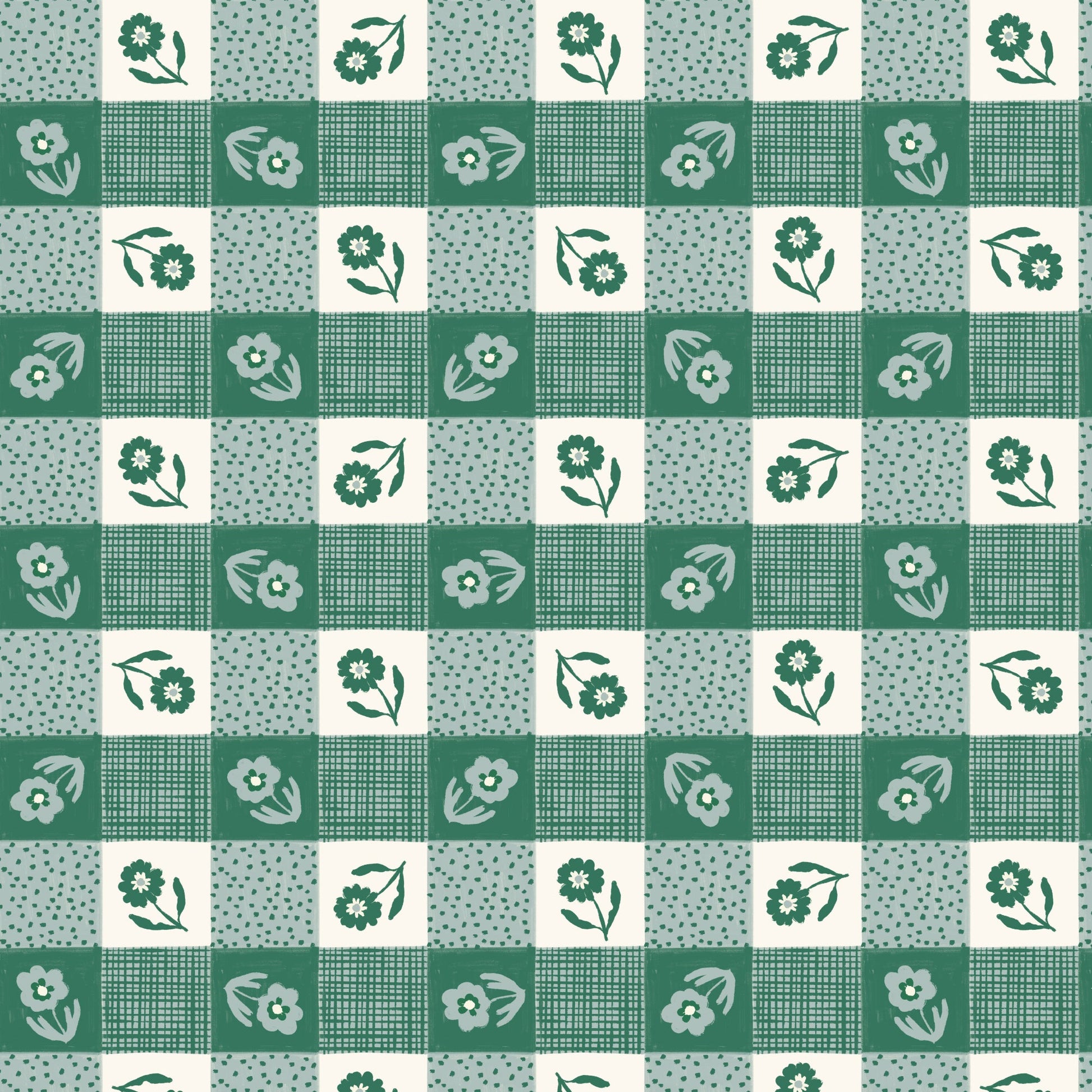 Gingham - Blue/Green - Happy Homestead - Samantha Johnson - Cloud 9 Fabrics - Poplin - Simplifi Fabric