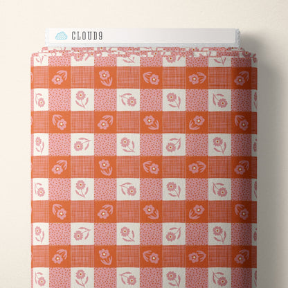Gingham - Pink/Orange - Happy Homestead - Samantha Johnson - Cloud 9 Fabrics - Poplin - Simplifi Fabric