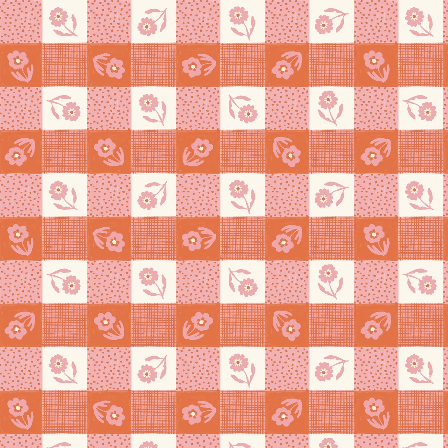 Gingham - Pink/Orange - Happy Homestead - Samantha Johnson - Cloud 9 Fabrics - Poplin - Simplifi Fabric