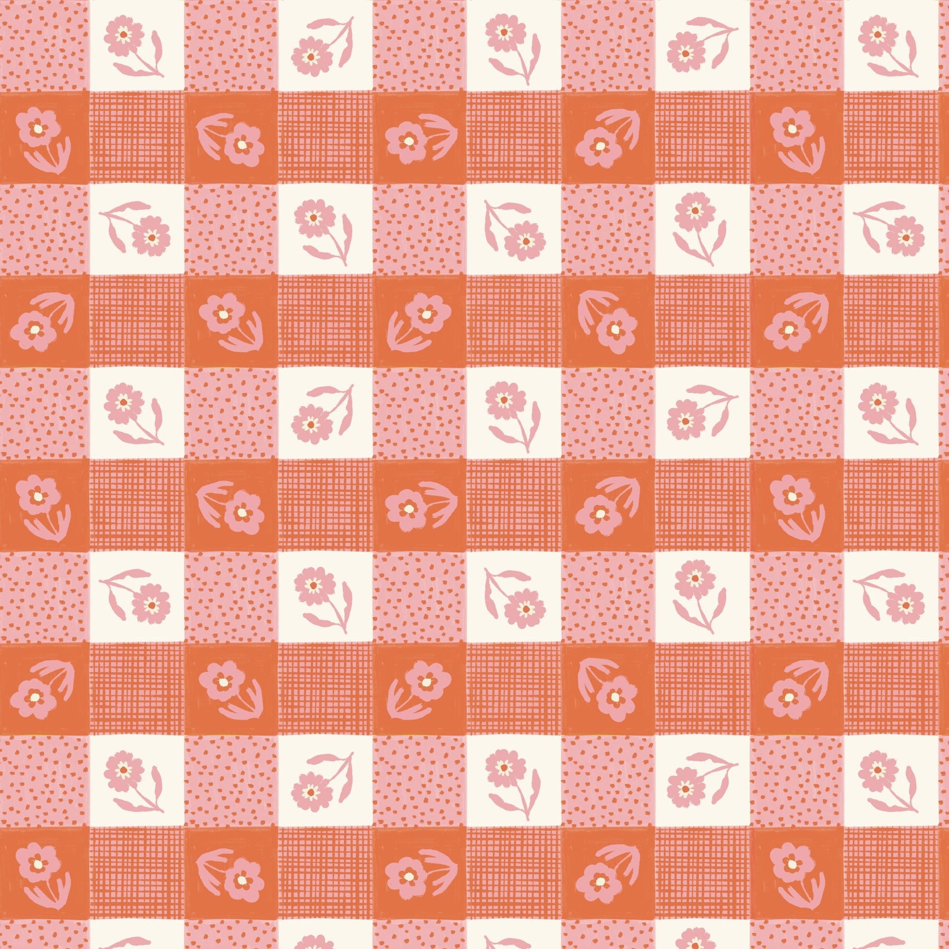 Gingham - Pink/Orange - Happy Homestead - Samantha Johnson - Cloud 9 Fabrics - Poplin - Simplifi Fabric