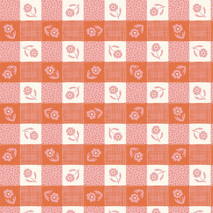 Gingham - Pink/Orange - Happy Homestead - Samantha Johnson - Cloud 9 Fabrics - Poplin - Simplifi Fabric