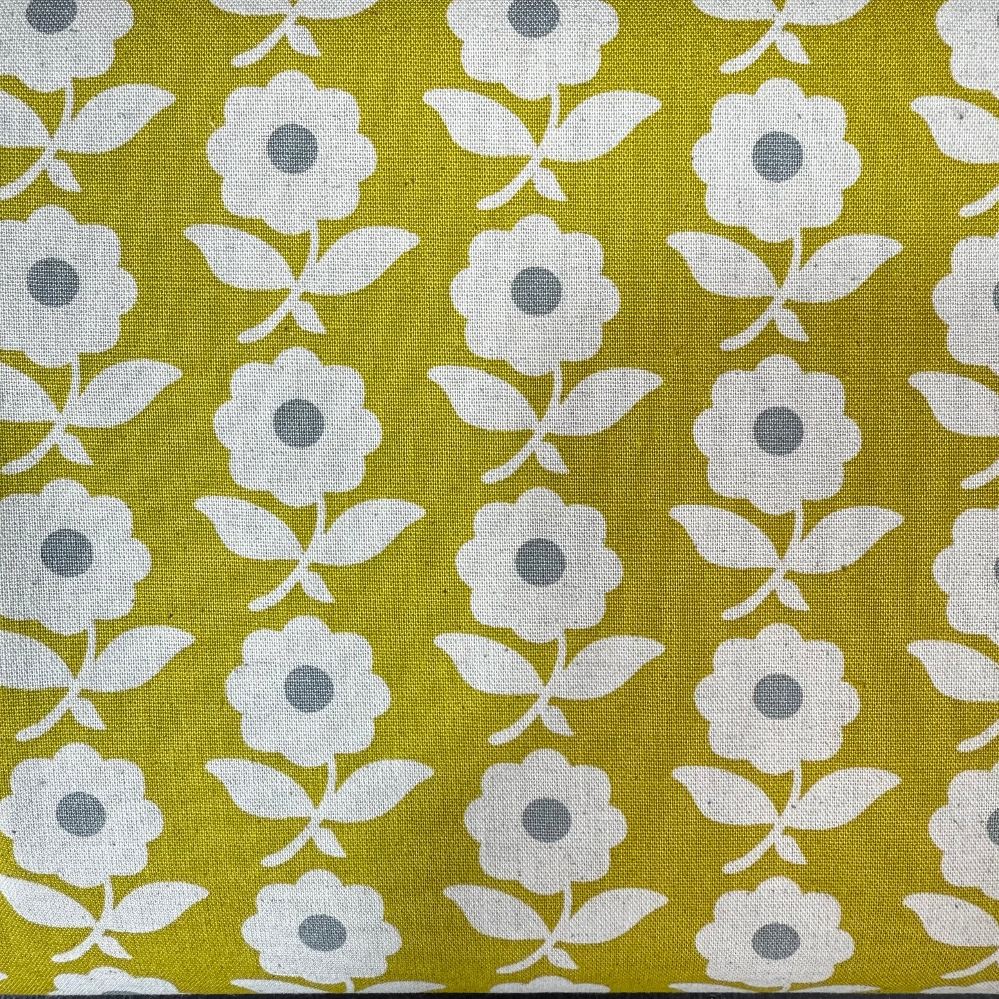 Flowers Cotton-Linen Canvas - Japanese Import - Green Tea/Grey/Natural