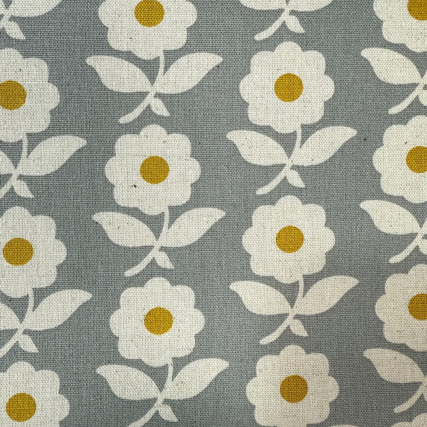 Flowers Cotton-Linen Canvas - Japanese Import - Grey/Gold/Natural