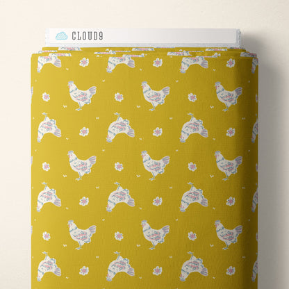 Happy Hens - Gold - Happy Homestead - Samantha Johnson - Cloud 9 Fabrics - Poplin - Simplifi Fabric