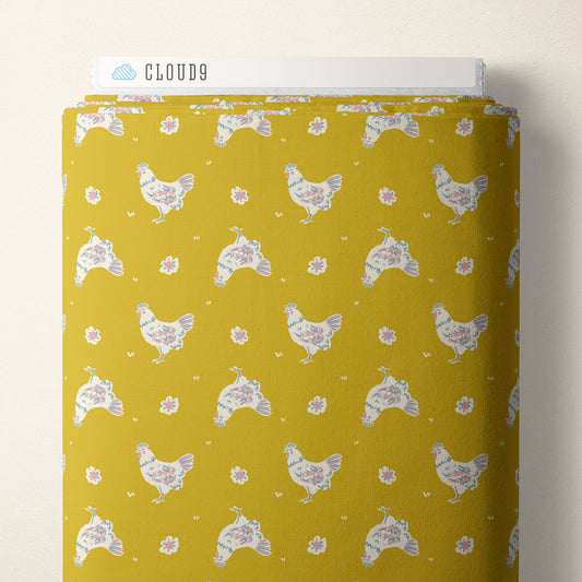 Happy Hens - Gold - Happy Homestead - Samantha Johnson - Cloud 9 Fabrics - Poplin - Simplifi Fabric