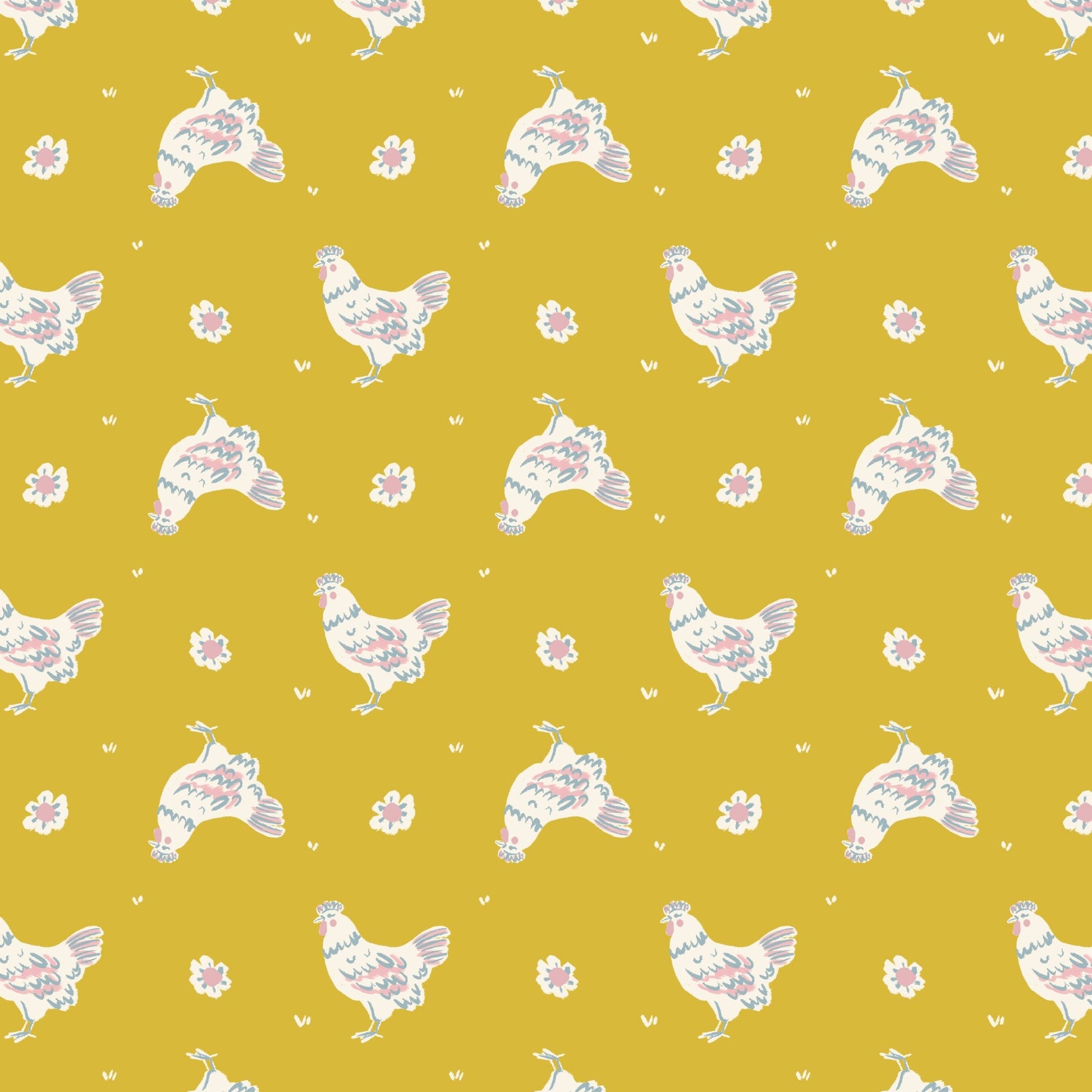 Happy Hens - Gold - Happy Homestead - Samantha Johnson - Cloud 9 Fabrics - Poplin - Simplifi Fabric