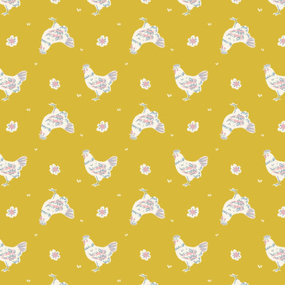 Happy Hens - Gold - Happy Homestead - Samantha Johnson - Cloud 9 Fabrics - Poplin - Simplifi Fabric