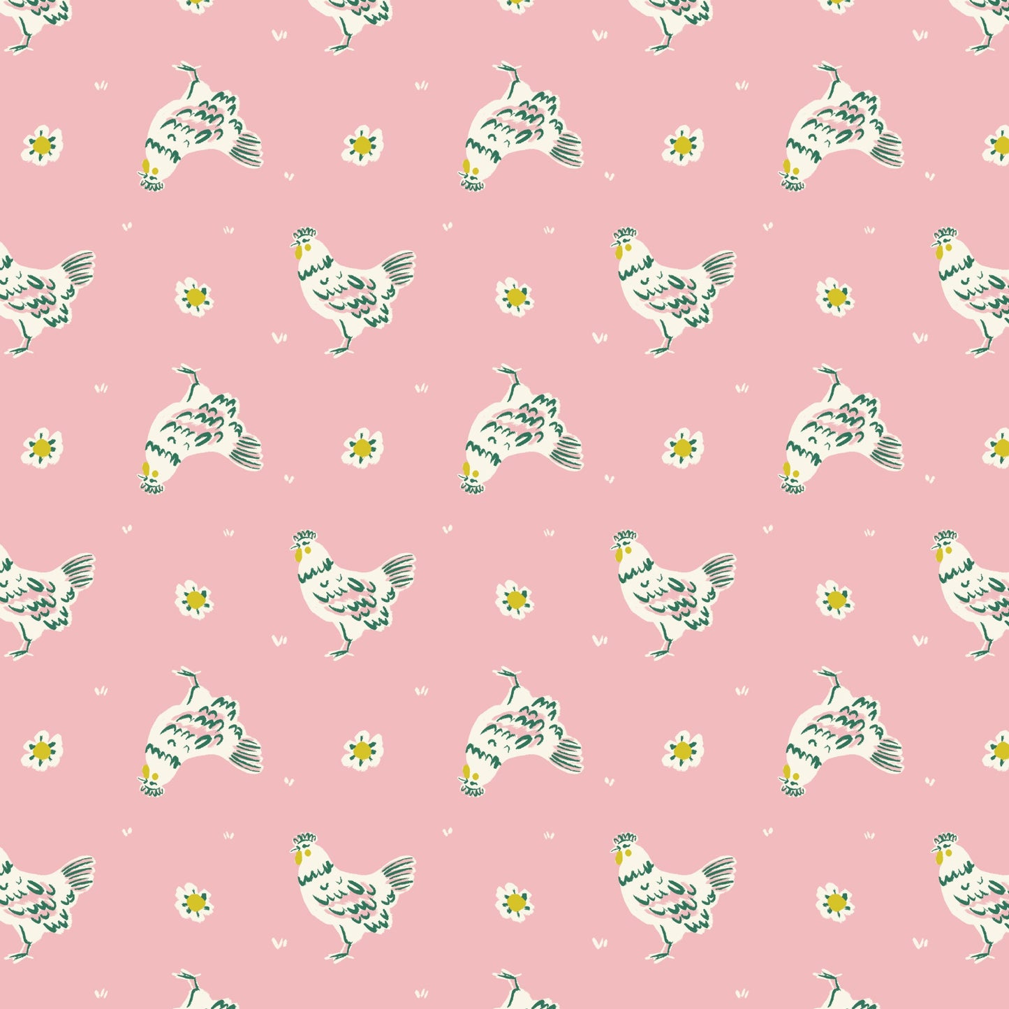 Happy Hens - Pink - Happy Homestead - Samantha Johnson - Cloud 9 Fabrics - Poplin - Simplifi Fabric