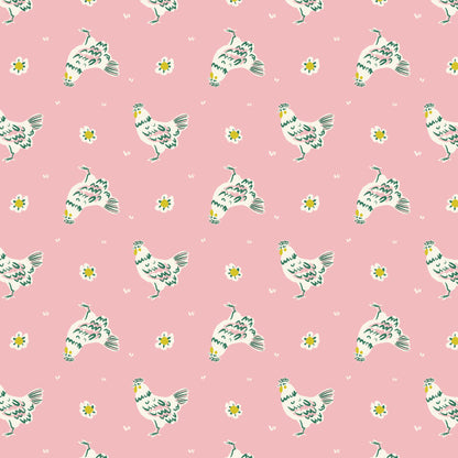 Happy Hens - Pink - Happy Homestead - Samantha Johnson - Cloud 9 Fabrics - Poplin - Simplifi Fabric