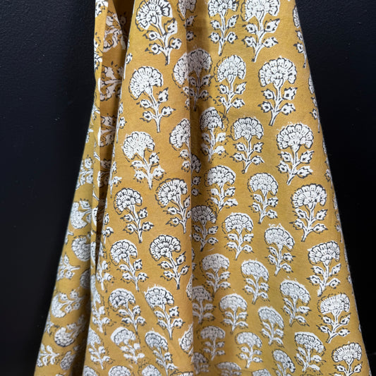 Harvest Bloom Mustard  - Bagru Indian Cotton Block Print