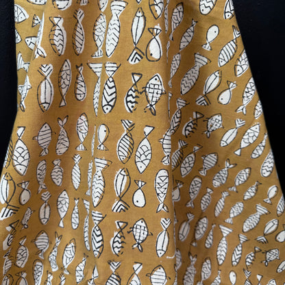 Fish School Ochre - Bagru Indian Cotton Block Print