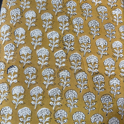 Harvest Bloom Mustard  - Bagru Indian Cotton Block Print