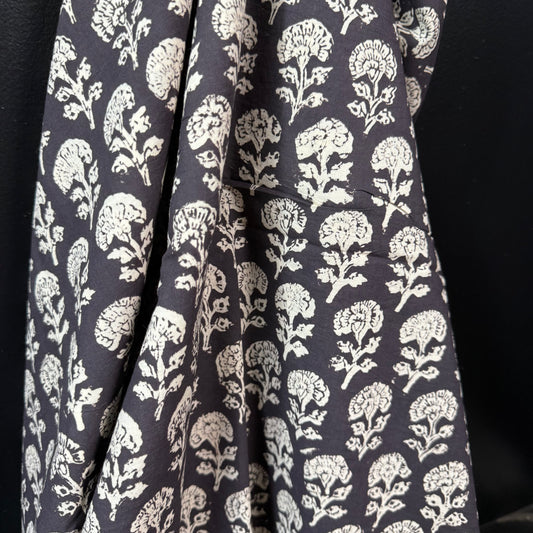 Harvest Bloom Black - Bagru Indian Cotton Block Print