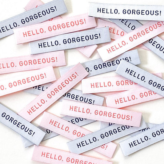 "HELLO GOERGOUS" Woven Label Pack - Kylie And The Machine - Simplifi Fabric