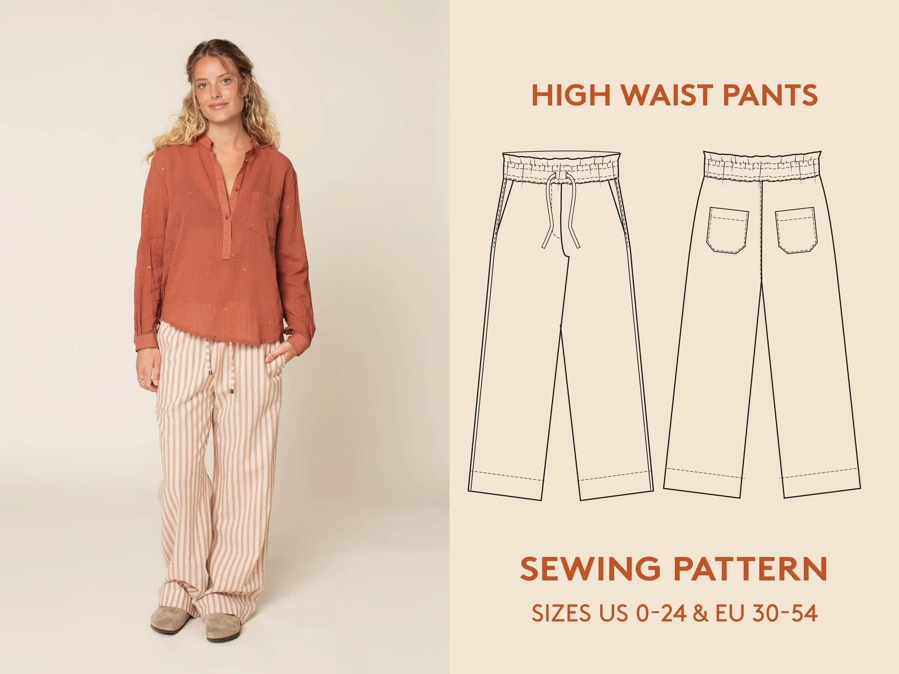 High Waist Pants Womens Paper Pattern - Wardrobe by Me - Simplifi Fabric