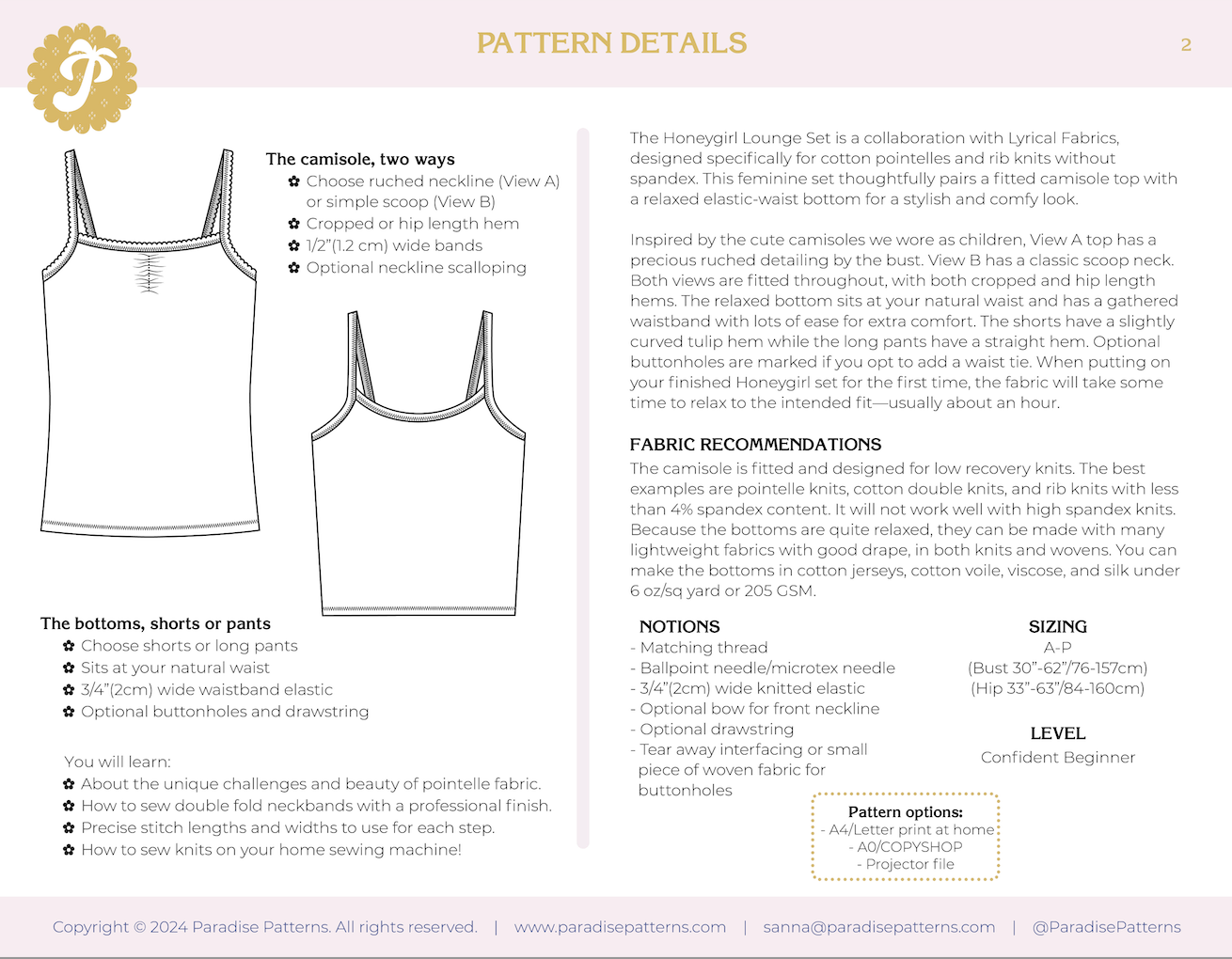 Honeygirl Lounge Set PDF Pattern - Paradise Patterns - Simplifi Fabric