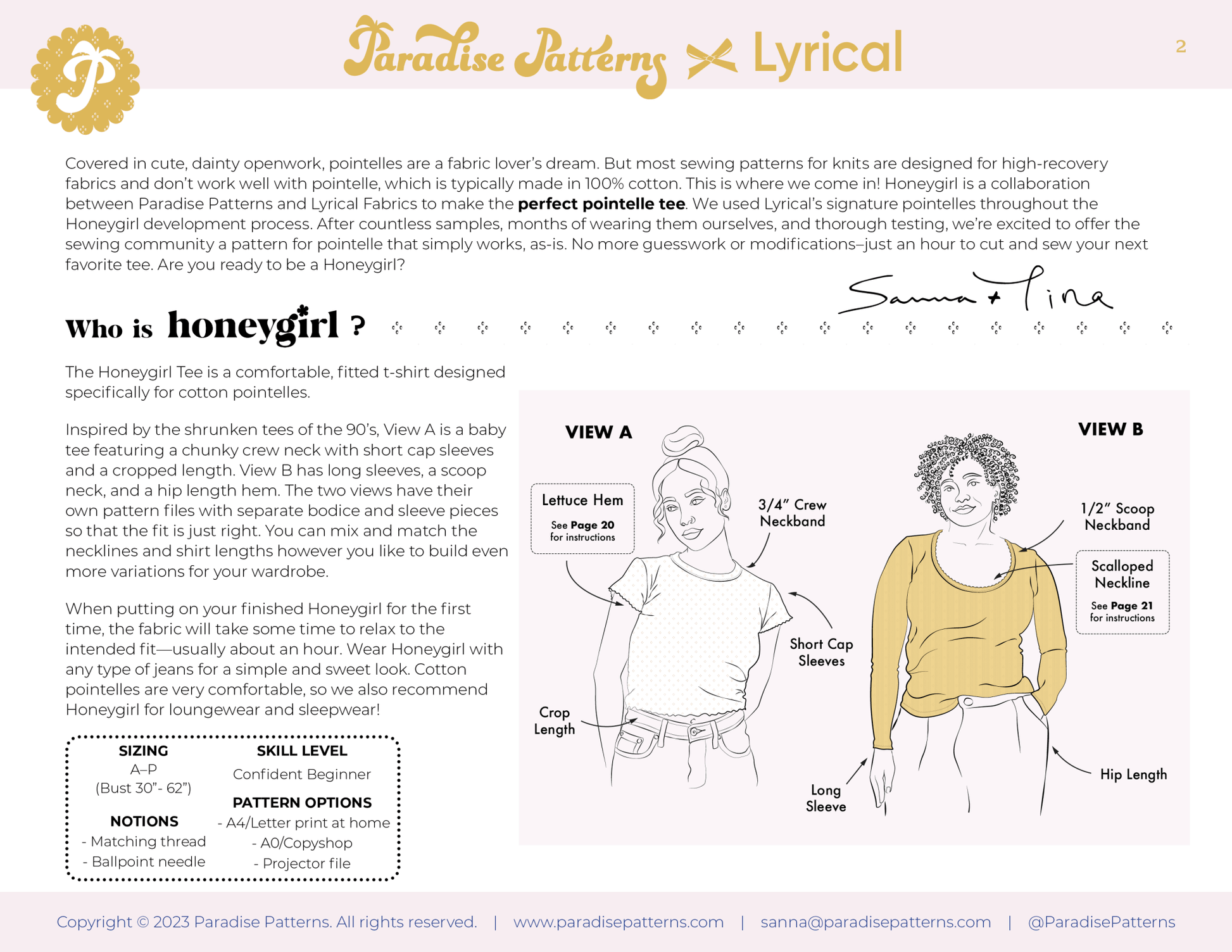 Honeygirl Tee PDF Pattern - Paradise Patterns - Simplifi Fabric