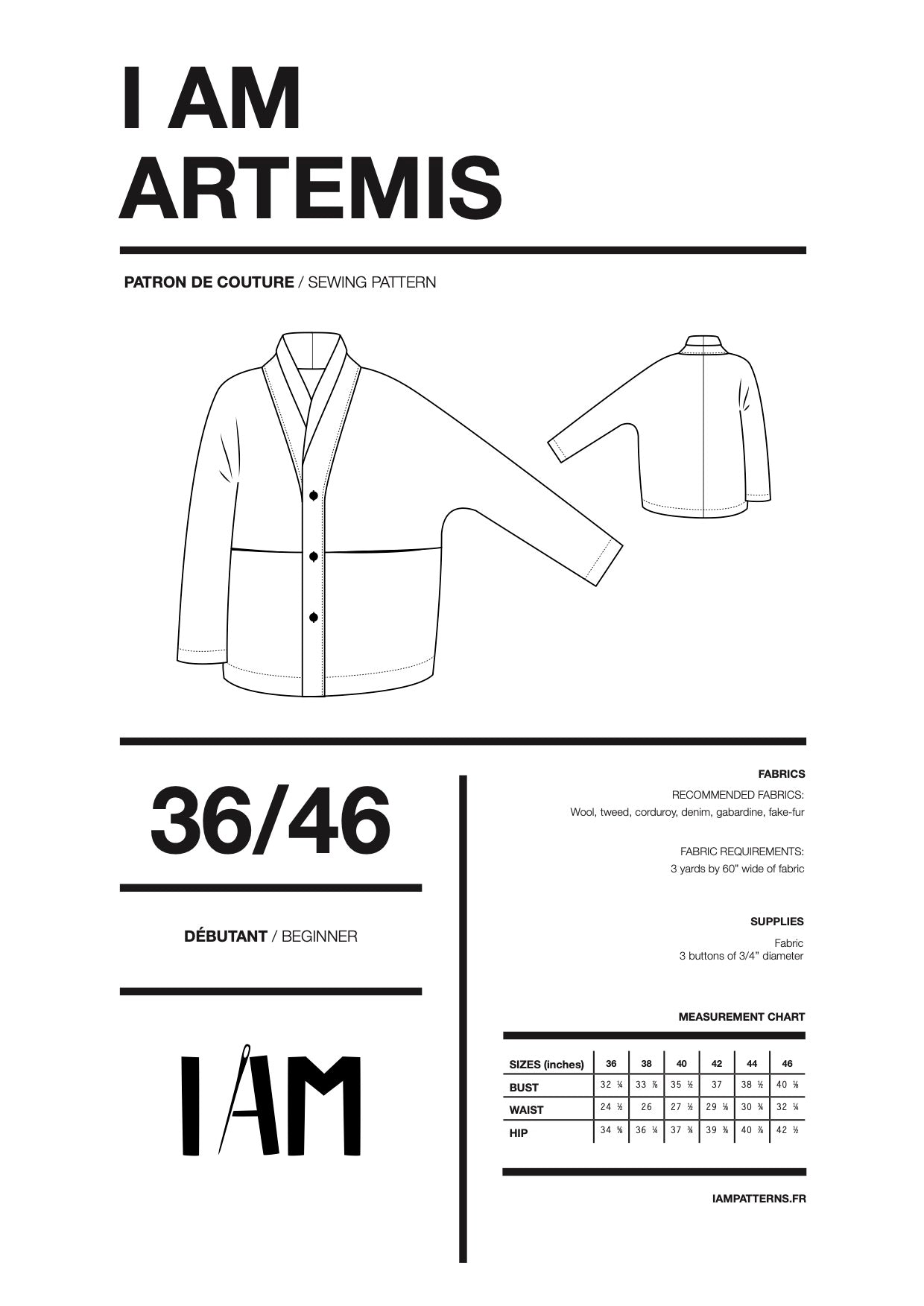 I am ARTEMIS (Ladies) - Coat Pattern - I AM PATTERNS - Simplifi Fabric