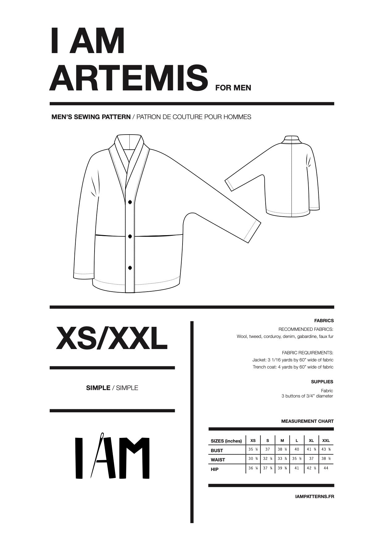 I am ARTEMIS (Mens) - Coat Pattern - I AM PATTERNS - Simplifi Fabric