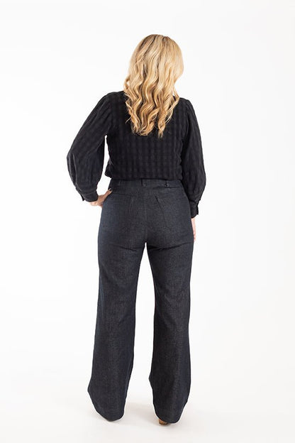 Isle High - Waisted Stretch Denim Pattern - Chalk + Notch - Simplifi Fabric