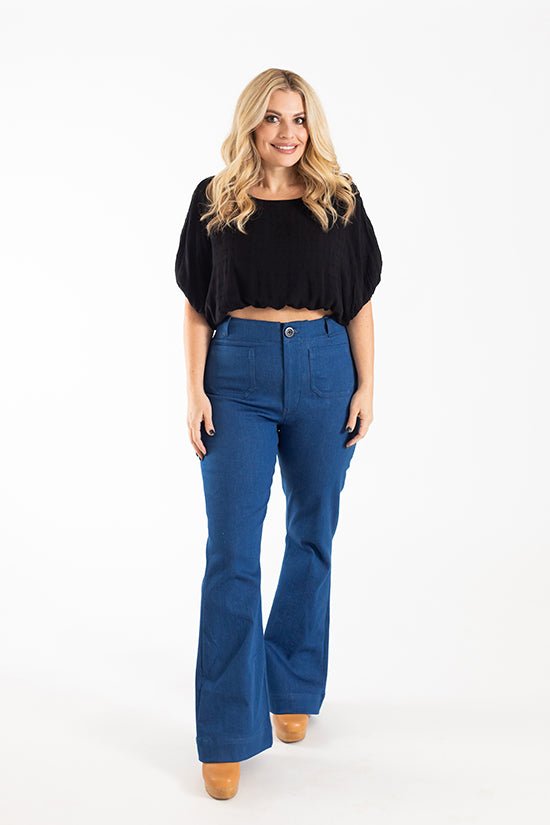 Isle High - Waisted Stretch Denim Pattern - Chalk + Notch - Simplifi Fabric