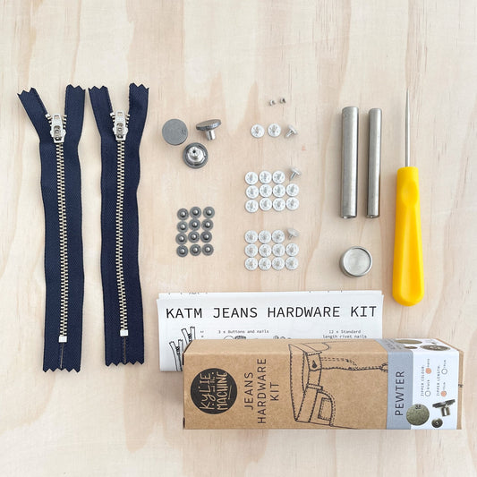 Jeans Hardware Kit - Navy Zipper / Pewter Hardware - Kylie And The Machine - Simplifi Fabric