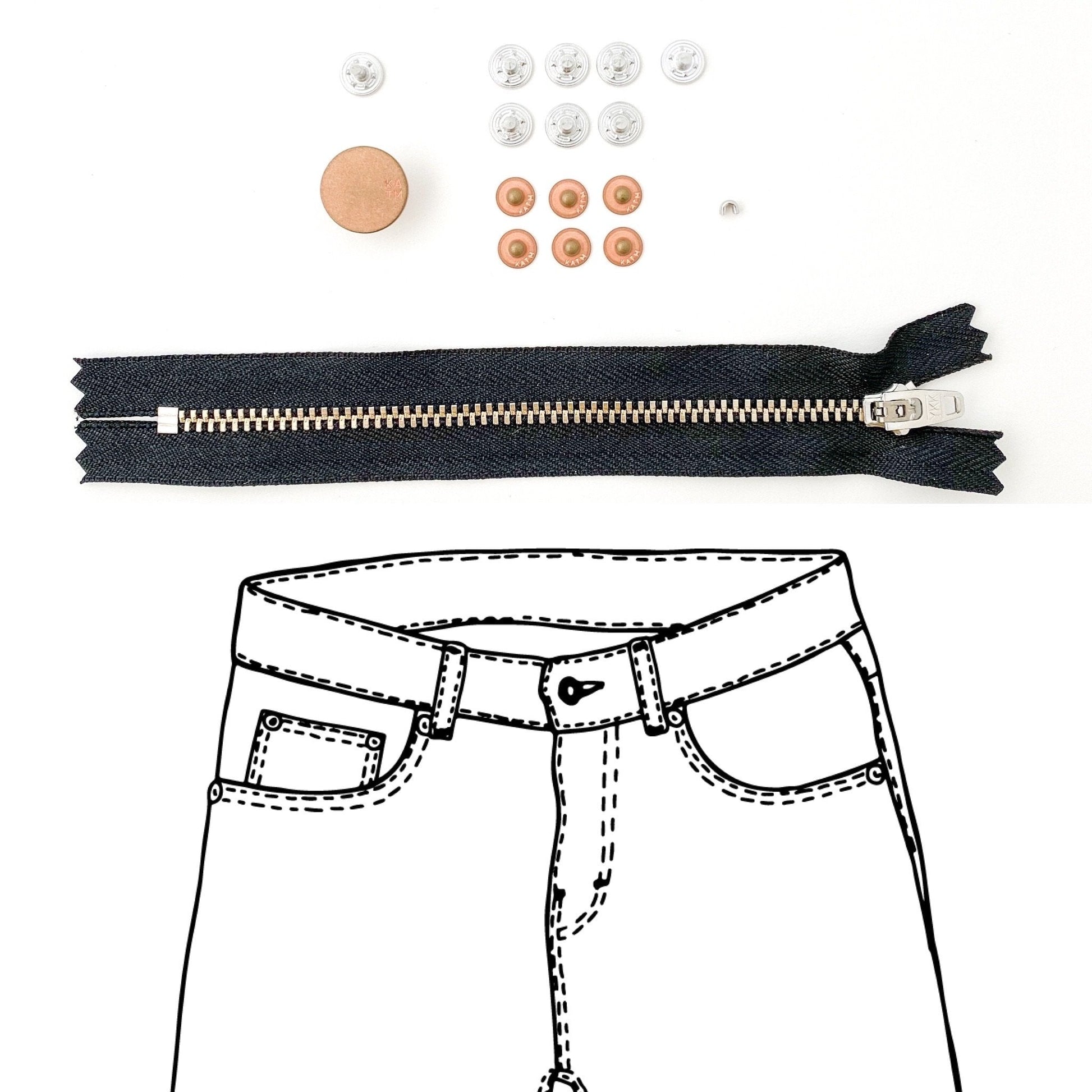 Jeans Hardware Kit - REFILL KIT - Black Zipper / Copper Hardware - Kylie And The Machine - Simplifi Fabric