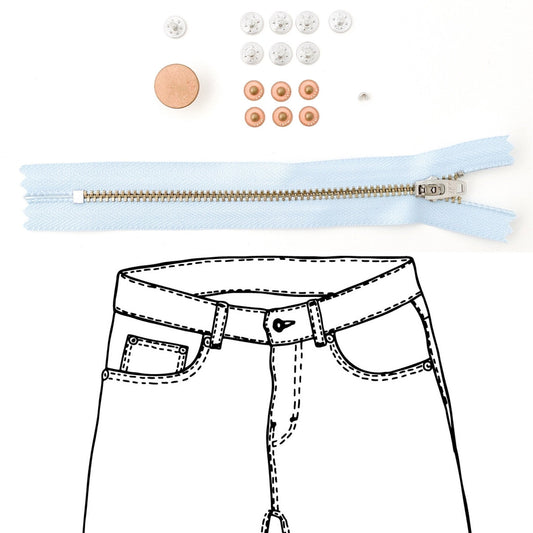 Jeans Hardware Kit - REFILL KIT - Light Blue Zipper / Copper Hardware - Kylie And The Machine - Simplifi Fabric