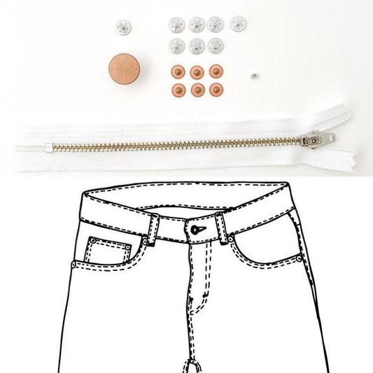 Jeans Hardware Kit - REFILL KIT - White Zipper / Copper Hardware - Kylie And The Machine - Simplifi Fabric