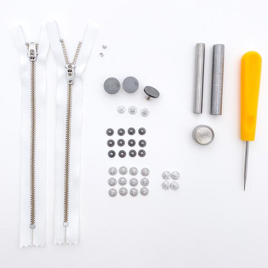 Jeans Hardware Kit - White Zipper / Pewter Hardware - Simplifi Fabric