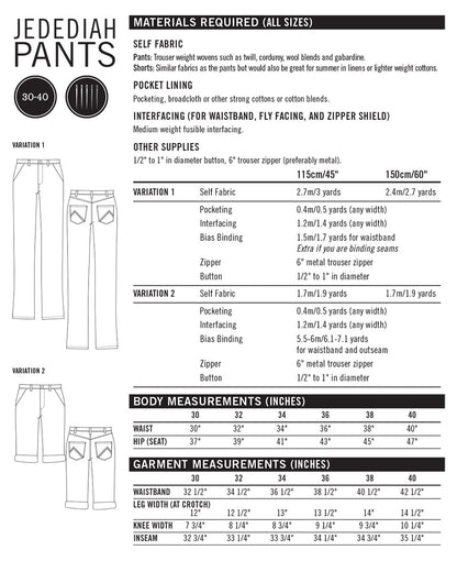 Jedidiah Pants Mens PDF Sewing Pattern - Thread Theory - Simplifi Fabric