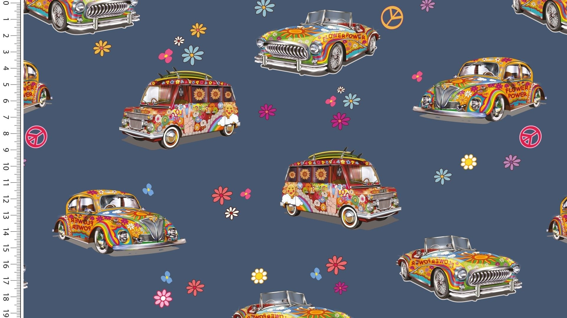 Jersey Digital Hippy Cars - European Import - Oeko - Tex® - Marine - Simplifi Fabric