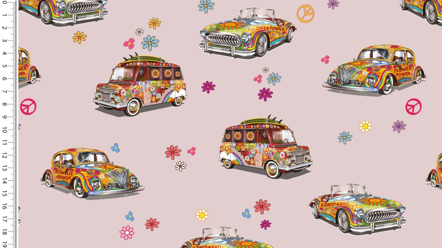 Jersey Digital Hippy Cars - European Import - Oeko - Tex® - Soft Old Rose - Simplifi Fabric