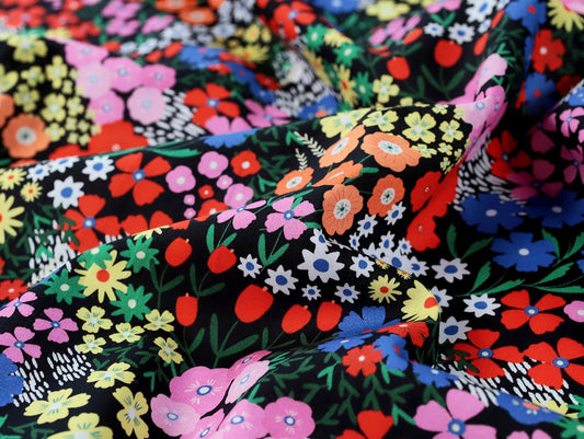 Joy Blooms Cotton Lawn - Black - Oeko - Tex 100 - Fabric Godmother - Simplifi Fabric