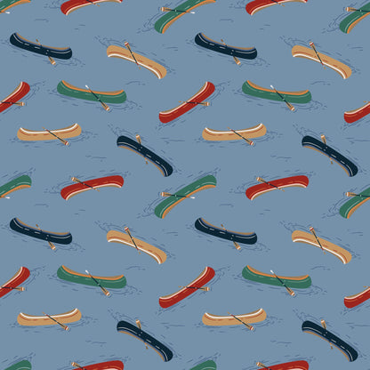 Just Paddling - Blue - Backwoods and Boots - Softly Studio - Cloud 9 Fabrics - Poplin - Simplifi Fabric