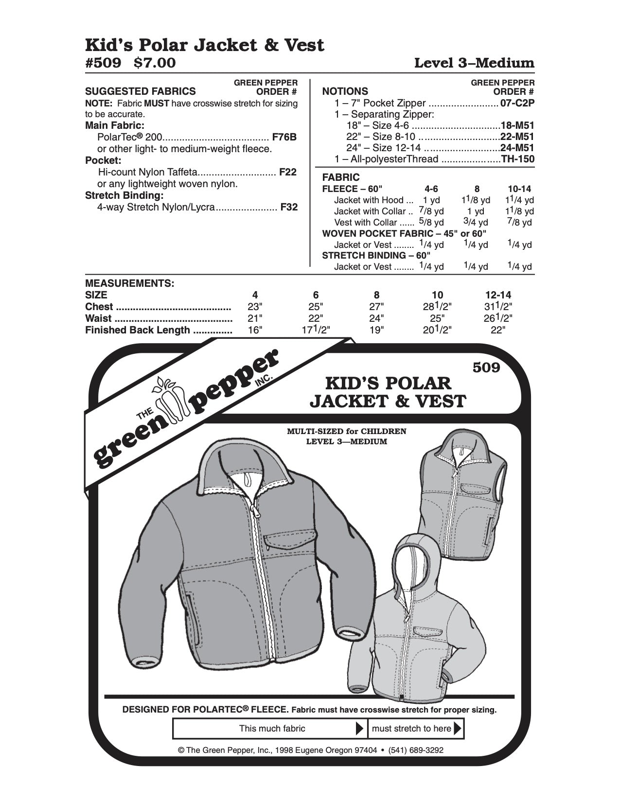 Kid’s Polar Jacket & Vest - 509 - The Green Pepper Patterns - Simplifi Fabric