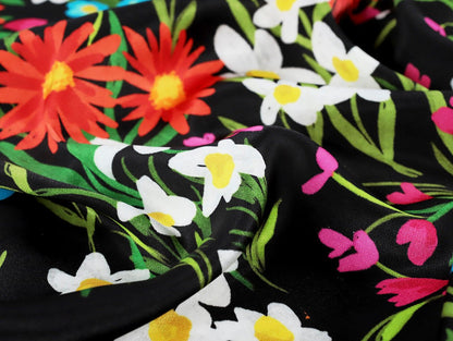 Lara Floral Viscose ECOVERO™ Satin - Black - Oeko - Tex 100 - Fabric Godmother - Simplifi Fabric