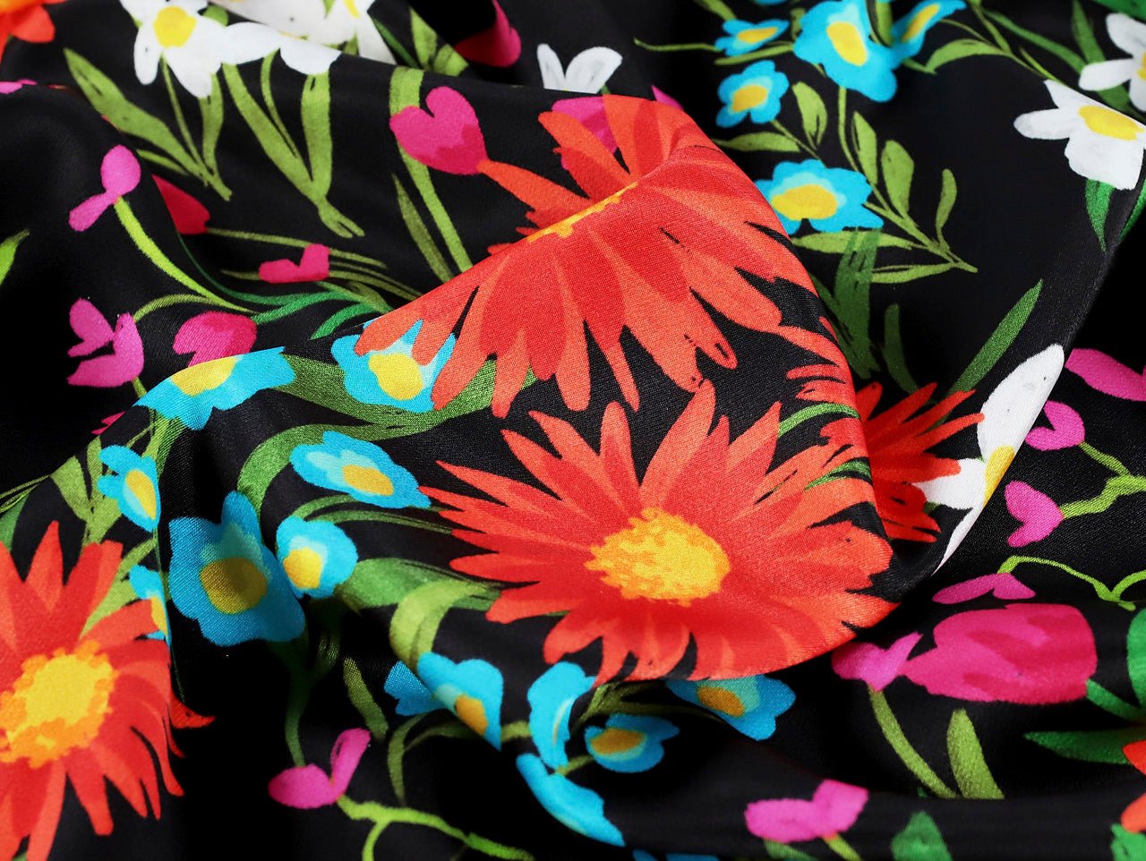 Lara Floral Viscose ECOVERO™ Satin - Black - Oeko - Tex 100 - Fabric Godmother - Simplifi Fabric