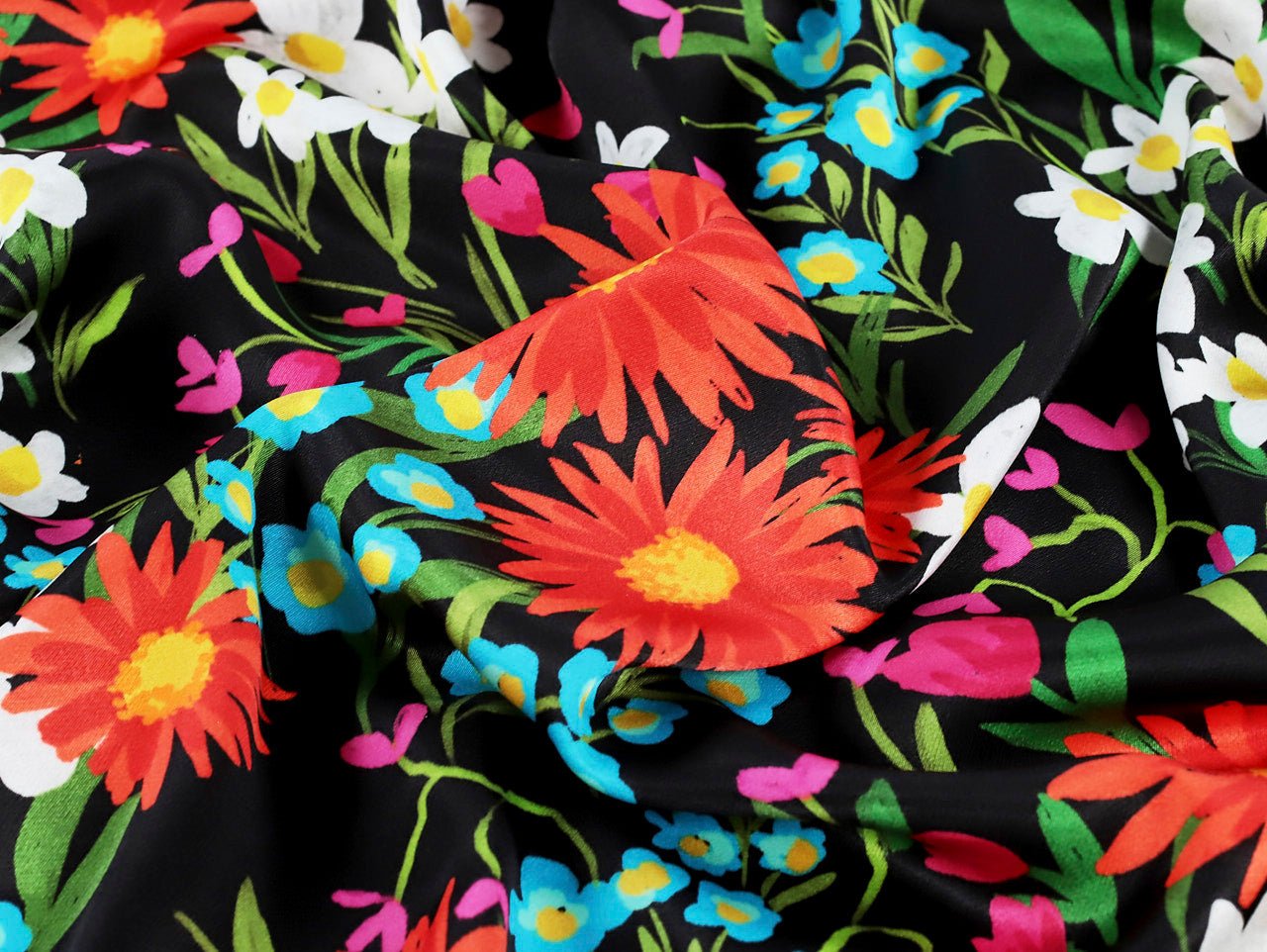 Lara Floral Viscose ECOVERO™ Satin - Black - Oeko - Tex 100 - Fabric Godmother - Simplifi Fabric