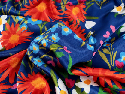 Lara Floral Viscose ECOVERO™ Satin - Cobalt - Oeko - Tex 100 - Fabric Godmother - Simplifi Fabric