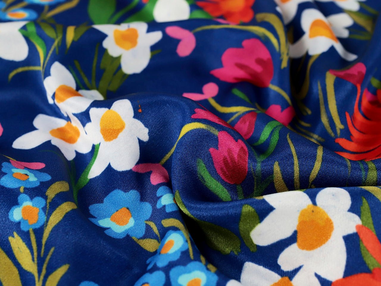 Lara Floral Viscose ECOVERO™ Satin - Cobalt - Oeko - Tex 100 - Fabric Godmother - Simplifi Fabric