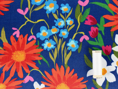 Lara Floral Viscose ECOVERO™ Satin - Cobalt - Oeko - Tex 100 - Fabric Godmother - Simplifi Fabric